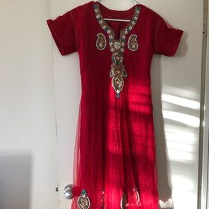 Festive net dress with stone work and scarf